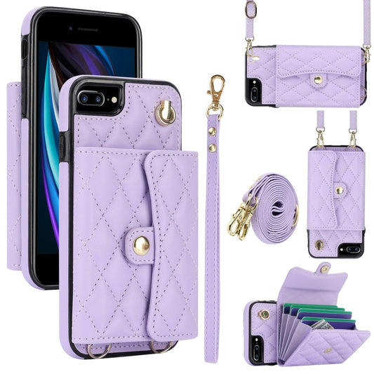 For iPhone 8 Plus / 7 Plus Crossbody Rhombic Horizontal Wallet Leather Phone Case(Purple) - More iPhone Cases by buy2fix | Online Shopping UK | buy2fix
