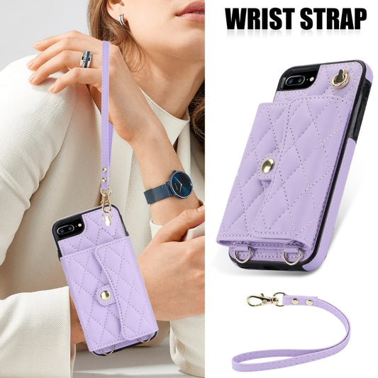 For iPhone 8 Plus / 7 Plus Crossbody Rhombic Horizontal Wallet Leather Phone Case(Purple) - More iPhone Cases by buy2fix | Online Shopping UK | buy2fix