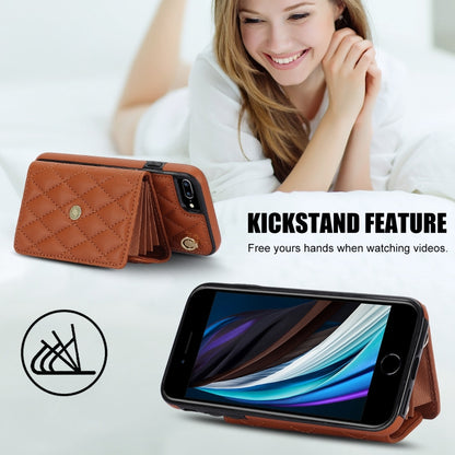 For iPhone 8 Plus / 7 Plus Crossbody Rhombic Horizontal Wallet Leather Phone Case(Brown) - More iPhone Cases by buy2fix | Online Shopping UK | buy2fix