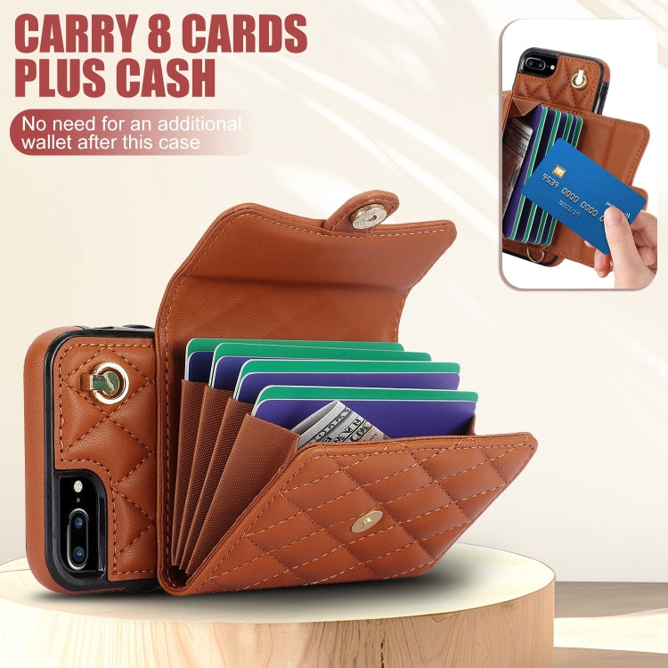For iPhone 8 Plus / 7 Plus Crossbody Rhombic Horizontal Wallet Leather Phone Case(Brown) - More iPhone Cases by buy2fix | Online Shopping UK | buy2fix