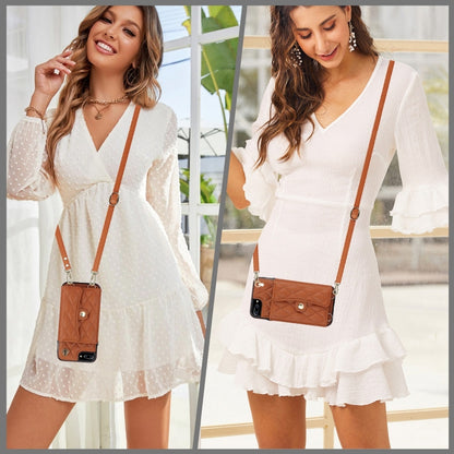 For iPhone 8 Plus / 7 Plus Crossbody Rhombic Horizontal Wallet Leather Phone Case(Brown) - More iPhone Cases by buy2fix | Online Shopping UK | buy2fix