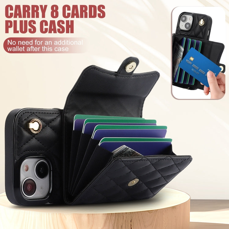 For iPhone 13 mini Crossbody Rhombic Horizontal Wallet Leather Phone Case(Black) - iPhone 13 mini Cases by buy2fix | Online Shopping UK | buy2fix