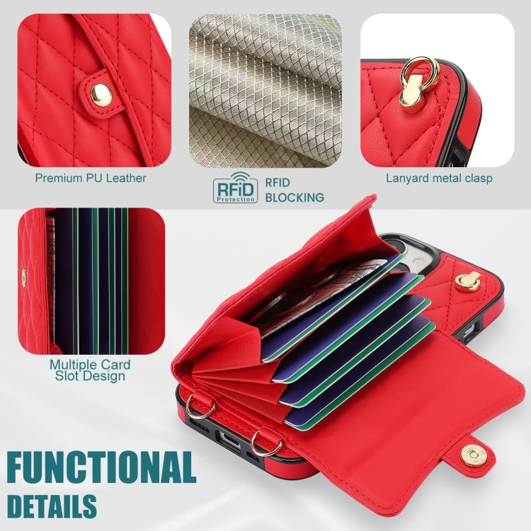 For iPhone 13 mini Crossbody Rhombic Horizontal Wallet Leather Phone Case(Red) - iPhone 13 mini Cases by buy2fix | Online Shopping UK | buy2fix