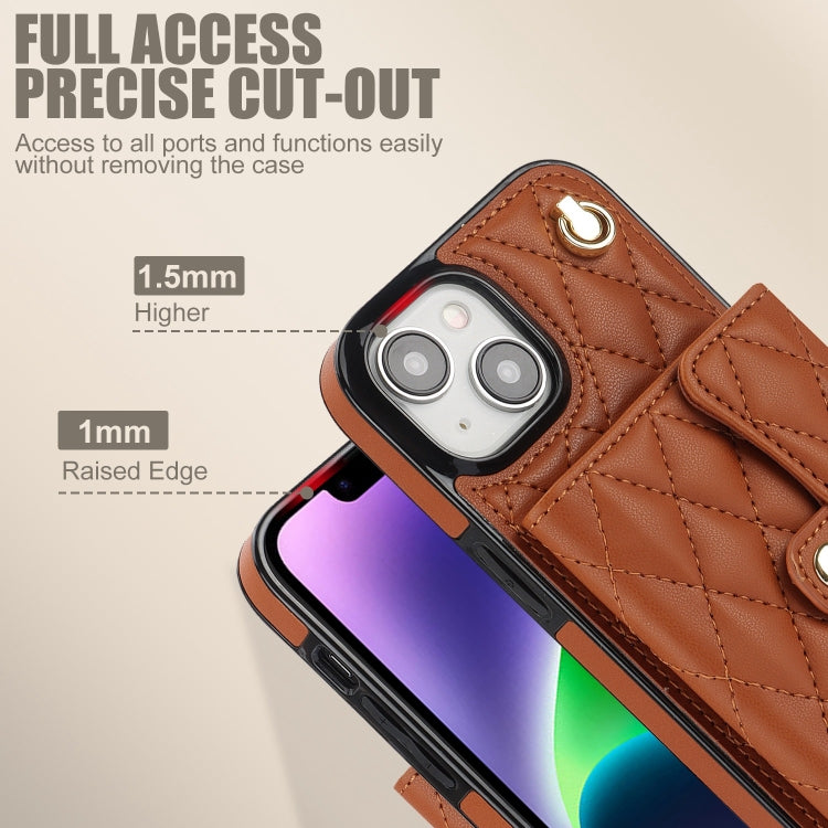 For iPhone 13 mini Crossbody Rhombic Horizontal Wallet Leather Phone Case(Brown) - iPhone 13 mini Cases by buy2fix | Online Shopping UK | buy2fix