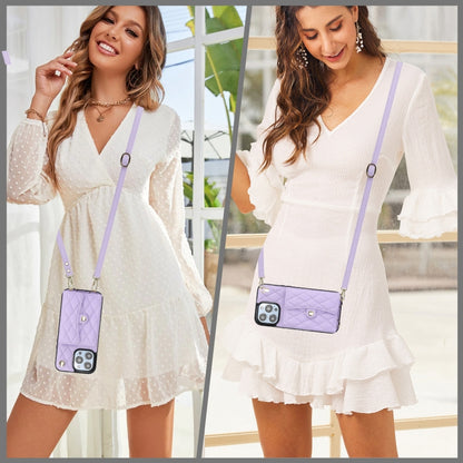 For iPhone 16 Pro Max Crossbody Rhombic Horizontal Wallet Leather Phone Case(Purple) - iPhone 16 Pro Max Cases by buy2fix | Online Shopping UK | buy2fix