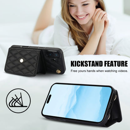 For iPhone 16 Plus Crossbody Rhombic Horizontal Wallet Leather Phone Case(Black) - iPhone 16 Plus Cases by buy2fix | Online Shopping UK | buy2fix