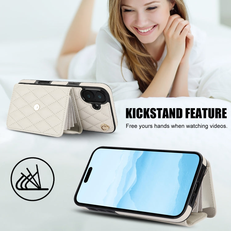 For iPhone 16 Crossbody Rhombic Horizontal Wallet Leather Phone Case(White) - iPhone 16 Cases by buy2fix | Online Shopping UK | buy2fix
