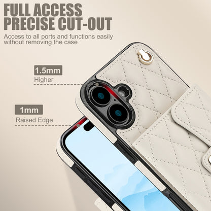 For iPhone 16 Crossbody Rhombic Horizontal Wallet Leather Phone Case(White) - iPhone 16 Cases by buy2fix | Online Shopping UK | buy2fix