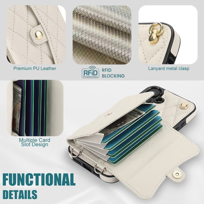 For iPhone 16 Crossbody Rhombic Horizontal Wallet Leather Phone Case(White) - iPhone 16 Cases by buy2fix | Online Shopping UK | buy2fix