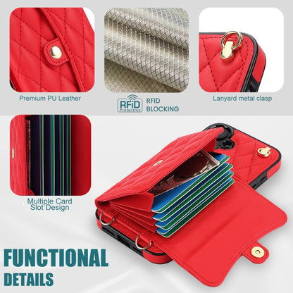 For iPhone 16 Crossbody Rhombic Horizontal Wallet Leather Phone Case(Red) - iPhone 16 Cases by buy2fix | Online Shopping UK | buy2fix
