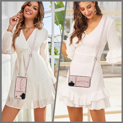 For iPhone 16 Crossbody Rhombic Horizontal Wallet Leather Phone Case(Rose Gold) by buy2fix