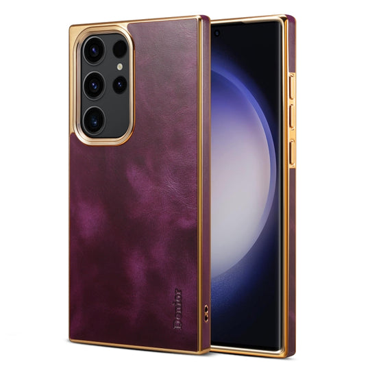 For Samsung Galaxy S23 Ultra 5G Denior Oil Wax Leather Electroplating Phone Case(Purple)