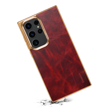 For Samsung Galaxy S23 Ultra 5G Denior Oil Wax Leather Electroplating Phone Case(Red) - Galaxy S23 Ultra 5G Cases by Denior | Online Shopping UK | buy2fix