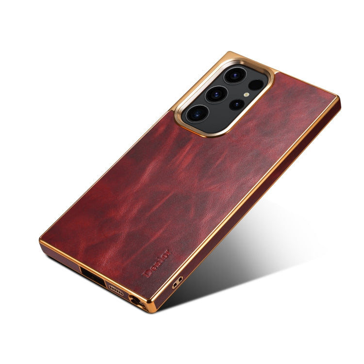 For Samsung Galaxy S23 Ultra 5G Denior Oil Wax Leather Electroplating Phone Case(Red) - Galaxy S23 Ultra 5G Cases by Denior | Online Shopping UK | buy2fix