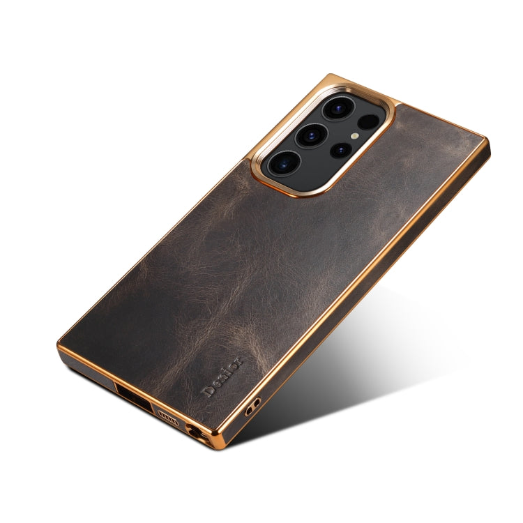 For Samsung Galaxy S23 Ultra 5G Denior Oil Wax Leather Electroplating Phone Case(Black) - Galaxy S23 Ultra 5G Cases by Denior | Online Shopping UK | buy2fix