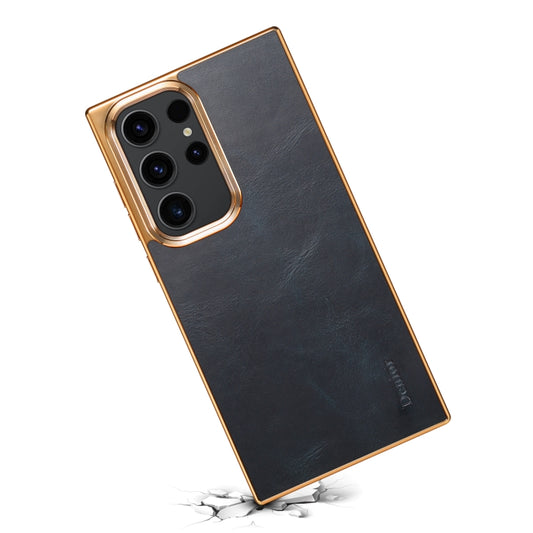 For Samsung Galaxy S23 Ultra 5G Denior Oil Wax Leather Electroplating Phone Case(Blue) - Galaxy S23 Ultra 5G Cases by Denior | Online Shopping UK | buy2fix