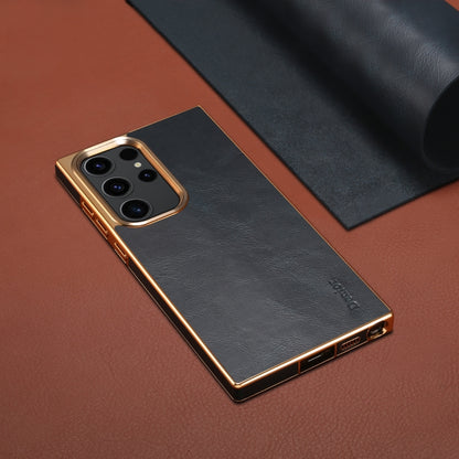 For Samsung Galaxy S23 Ultra 5G Denior Oil Wax Leather Electroplating Phone Case(Blue) - Galaxy S23 Ultra 5G Cases by Denior | Online Shopping UK | buy2fix