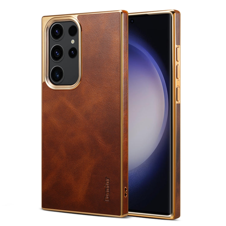 For Samsung Galaxy S23 Ultra 5G Denior Oil Wax Leather Electroplating Phone Case(Brown) - Galaxy S23 Ultra 5G Cases by Denior | Online Shopping UK | buy2fix