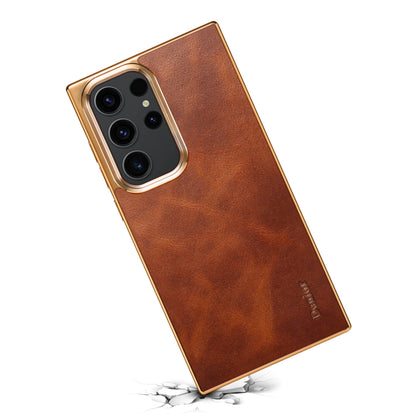 For Samsung Galaxy S23 Ultra 5G Denior Oil Wax Leather Electroplating Phone Case(Brown) - Galaxy S23 Ultra 5G Cases by Denior | Online Shopping UK | buy2fix