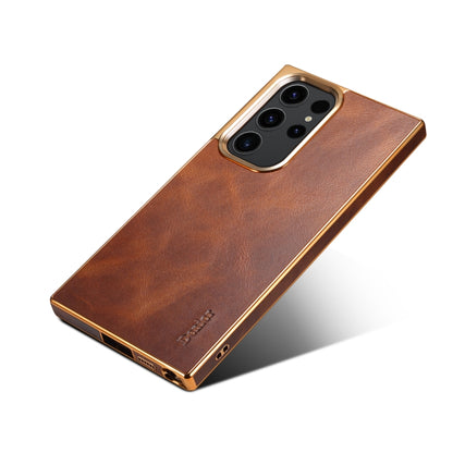 For Samsung Galaxy S23 Ultra 5G Denior Oil Wax Leather Electroplating Phone Case(Brown) - Galaxy S23 Ultra 5G Cases by Denior | Online Shopping UK | buy2fix