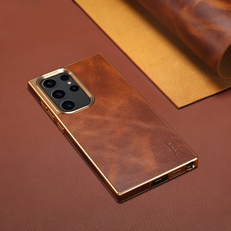 For Samsung Galaxy S23 Ultra 5G Denior Oil Wax Leather Electroplating Phone Case(Brown) - Galaxy S23 Ultra 5G Cases by Denior | Online Shopping UK | buy2fix