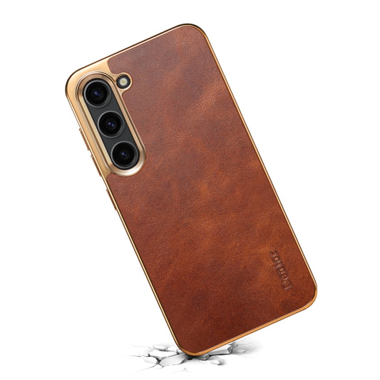 For Samsung Galaxy S23+ 5G Denior Oil Wax Leather Electroplating Phone Case(Brown) by Denior