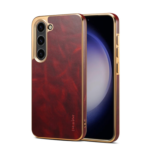 For Samsung Galaxy S23 5G Denior Oil Wax Leather Electroplating Phone Case(Red) - Galaxy S23 5G Cases by Denior | Online Shopping UK | buy2fix