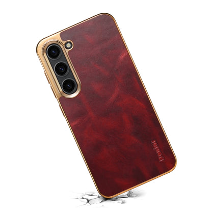 For Samsung Galaxy S23 5G Denior Oil Wax Leather Electroplating Phone Case(Red) - Galaxy S23 5G Cases by Denior | Online Shopping UK | buy2fix