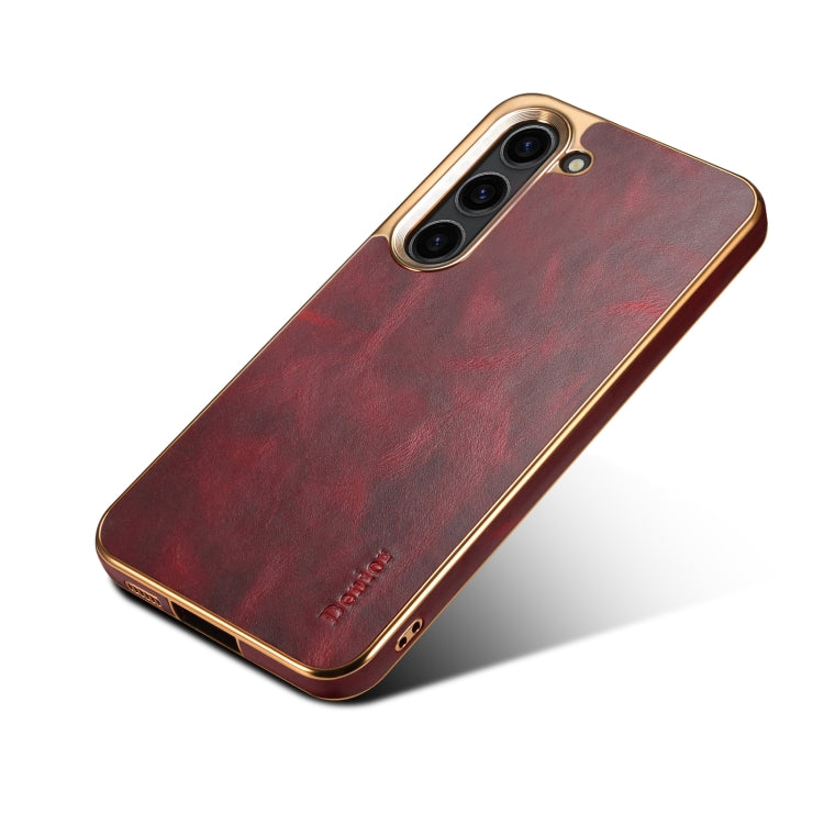 For Samsung Galaxy S23 5G Denior Oil Wax Leather Electroplating Phone Case(Red) - Galaxy S23 5G Cases by Denior | Online Shopping UK | buy2fix