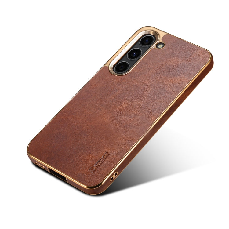 For Samsung Galaxy S23 5G Denior Oil Wax Leather Electroplating Phone Case(Brown) - Galaxy S23 5G Cases by Denior | Online Shopping UK | buy2fix