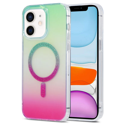 For iPhone 11 Magic Diamond Blu-ray MagSafe Phone Case(Green Rose Gradient) by buy2fix