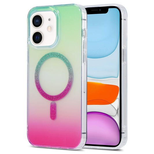 For iPhone 11 Magic Diamond Blu-ray MagSafe Phone Case(Green Rose Gradient) by buy2fix