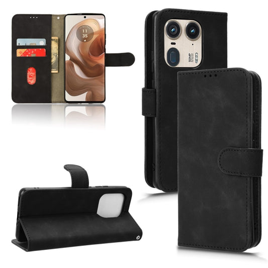 For Motorola Edge 50 Ultra Skin Feel Magnetic Flip Leather Phone Case(Black) - Motorola Cases by buy2fix | Online Shopping UK | buy2fix