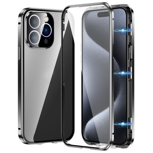 For iPhone 15 Pro Magnetic Double-buckle HD Tempered Glass Phone Case(Black) - iPhone 15 Pro Cases by buy2fix | Online Shopping UK | buy2fix