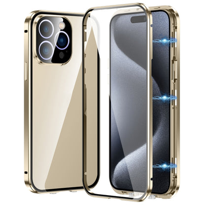 For iPhone 15 Pro Magnetic Double-buckle HD Tempered Glass Phone Case(Gold) - iPhone 15 Pro Cases by buy2fix | Online Shopping UK | buy2fix
