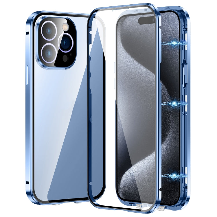 For iPhone 15 Pro Magnetic Double-buckle HD Tempered Glass Phone Case(Blue) - iPhone 15 Pro Cases by buy2fix | Online Shopping UK | buy2fix