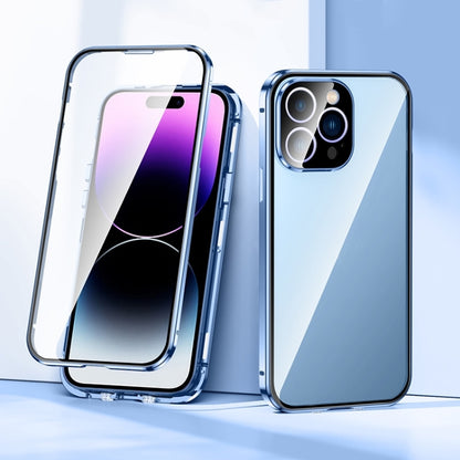 For iPhone 15 Pro Magnetic Double-buckle HD Tempered Glass Phone Case(Blue) - iPhone 15 Pro Cases by buy2fix | Online Shopping UK | buy2fix