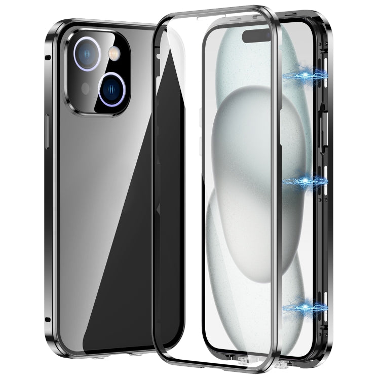 For iPhone 15 Plus Magnetic Double-buckle HD Tempered Glass Phone Case(Black) - iPhone 15 Plus Cases by buy2fix | Online Shopping UK | buy2fix