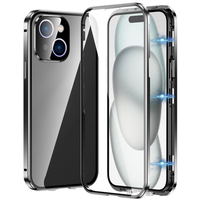 For iPhone 15 Plus Magnetic Double-buckle HD Tempered Glass Phone Case(Black) - iPhone 15 Plus Cases by buy2fix | Online Shopping UK | buy2fix