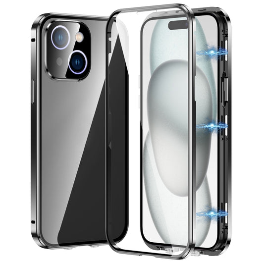For iPhone 15 Plus Magnetic Double-buckle HD Tempered Glass Phone Case(Black) - iPhone 15 Plus Cases by buy2fix | Online Shopping UK | buy2fix