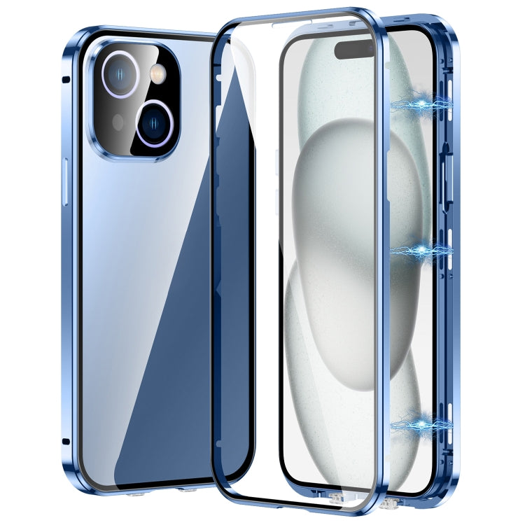 For iPhone 15 Plus Magnetic Double-buckle HD Tempered Glass Phone Case(Blue) - iPhone 15 Plus Cases by buy2fix | Online Shopping UK | buy2fix