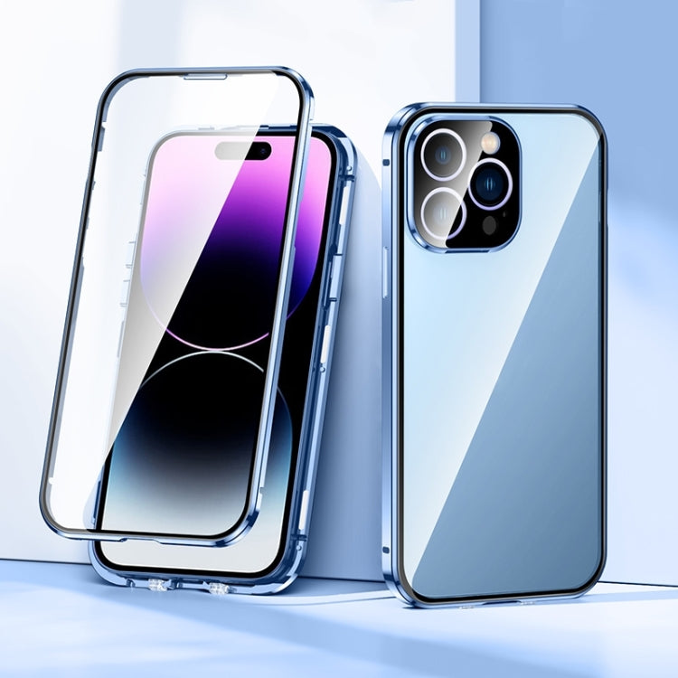 For iPhone 15 Plus Magnetic Double-buckle HD Tempered Glass Phone Case(Blue) - iPhone 15 Plus Cases by buy2fix | Online Shopping UK | buy2fix