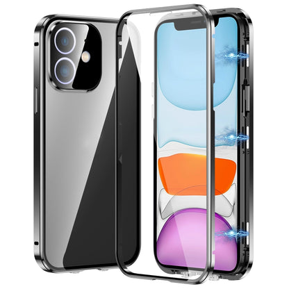 For iPhone 11 Magnetic Double-buckle HD Tempered Glass Phone Case(Black) - iPhone 11 Cases by buy2fix | Online Shopping UK | buy2fix