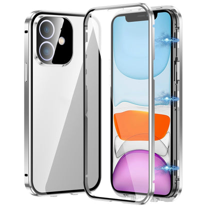 For iPhone 11 Magnetic Double-buckle HD Tempered Glass Phone Case(Silver) - iPhone 11 Cases by buy2fix | Online Shopping UK | buy2fix