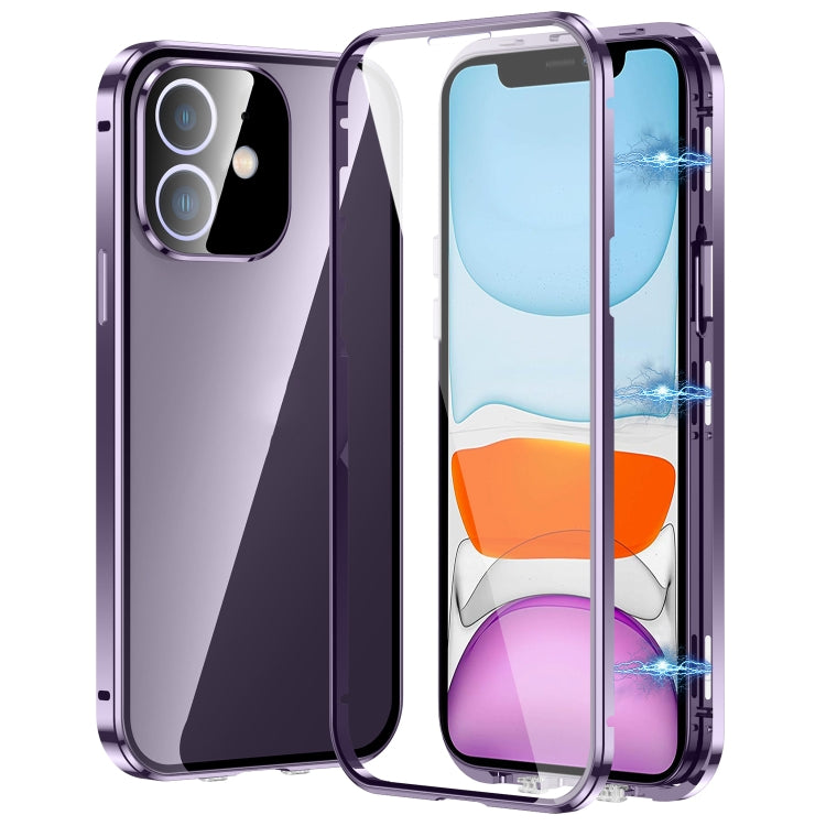 For iPhone 11 Magnetic Double-buckle HD Tempered Glass Phone Case(Purple) - iPhone 11 Cases by buy2fix | Online Shopping UK | buy2fix
