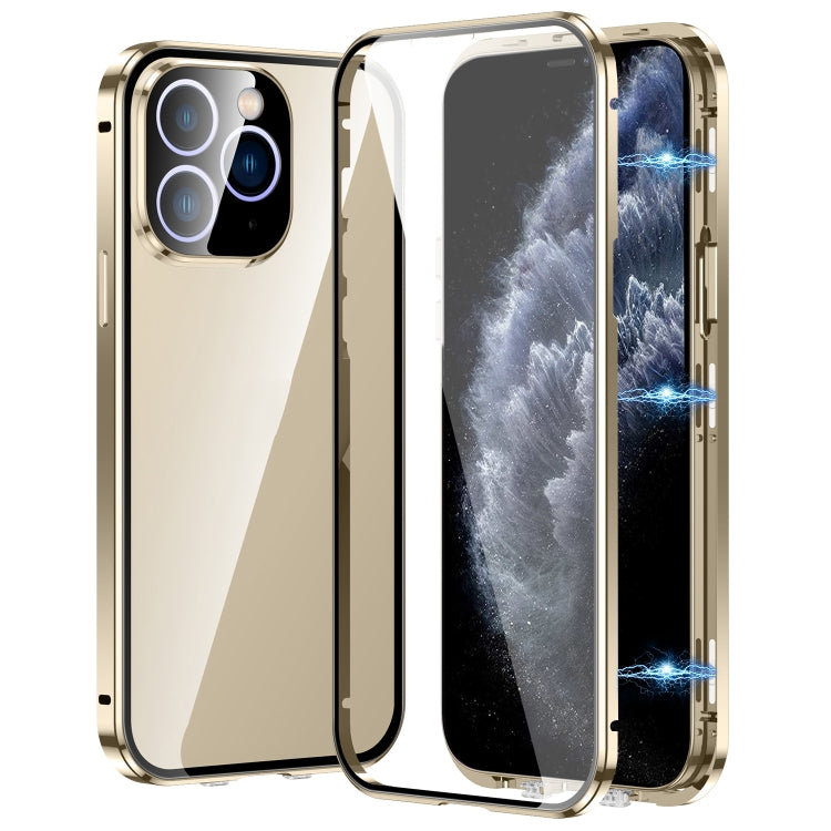 For iPhone 11 Pro Magnetic Double-buckle HD Tempered Glass Phone Case(Gold) - iPhone 11 Pro Cases by buy2fix | Online Shopping UK | buy2fix