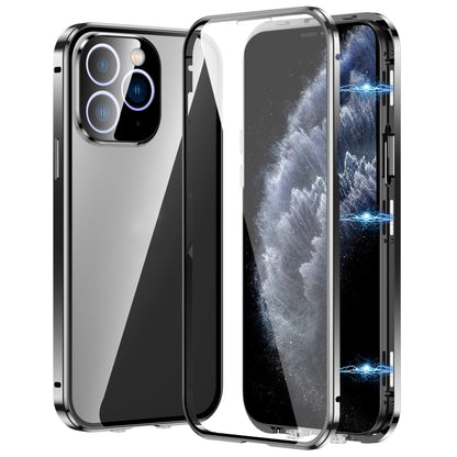 For iPhone 11 Pro Max Magnetic Double-buckle HD Tempered Glass Phone Case(Black) - iPhone 11 Pro Max Cases by buy2fix | Online Shopping UK | buy2fix