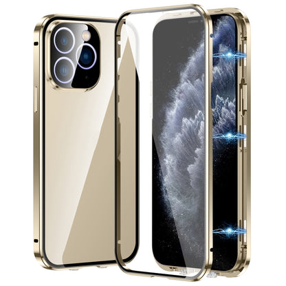 For iPhone 11 Pro Max Magnetic Double-buckle HD Tempered Glass Phone Case(Gold) - iPhone 11 Pro Max Cases by buy2fix | Online Shopping UK | buy2fix