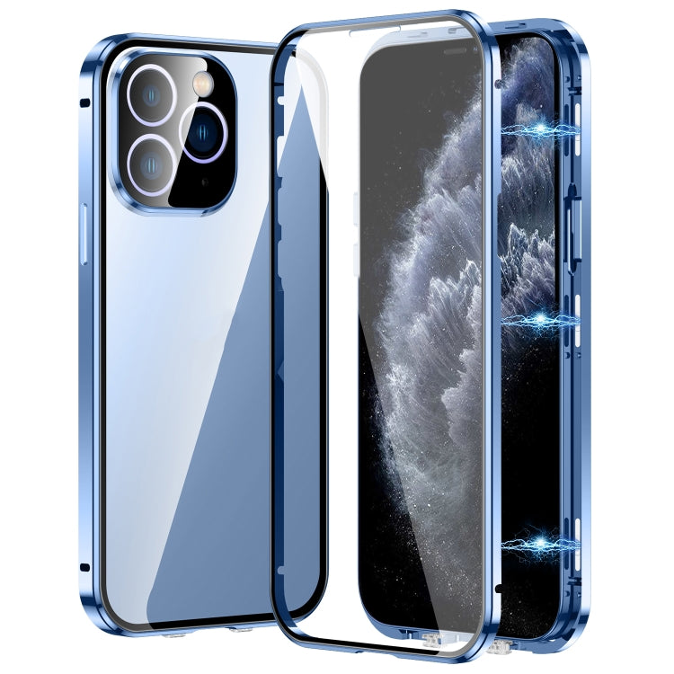 For iPhone 11 Pro Max Magnetic Double-buckle HD Tempered Glass Phone Case(Blue) - iPhone 11 Pro Max Cases by buy2fix | Online Shopping UK | buy2fix