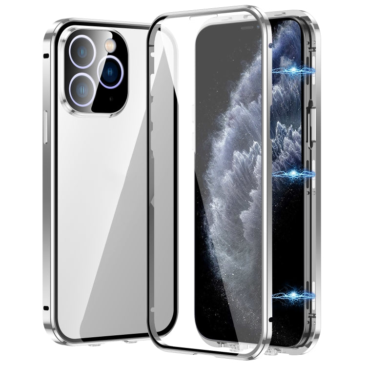 For iPhone 11 Pro Max Magnetic Double-buckle HD Tempered Glass Phone Case(Silver) - iPhone 11 Pro Max Cases by buy2fix | Online Shopping UK | buy2fix